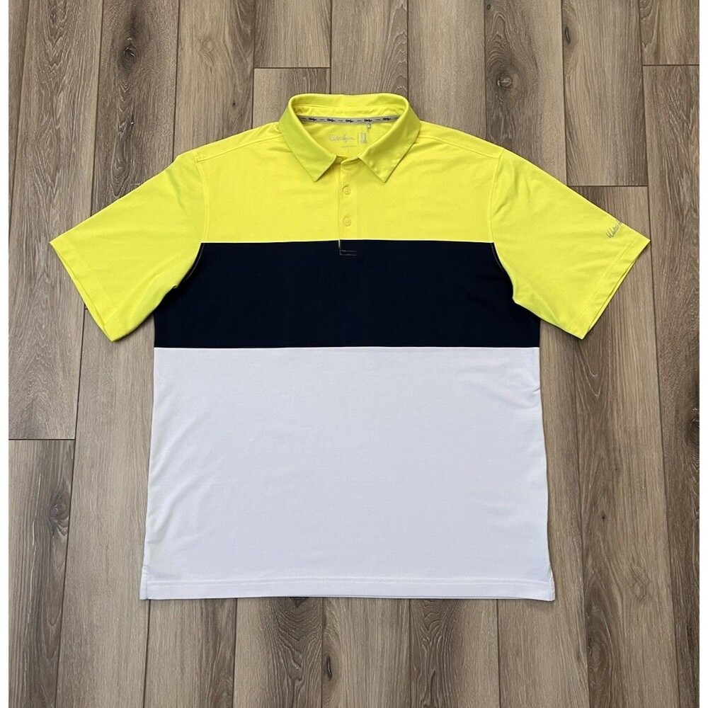 Walter Hagen 11 Majors Polo Shirt Mens Sz L Neon/Blue Colorblock Golf Casual